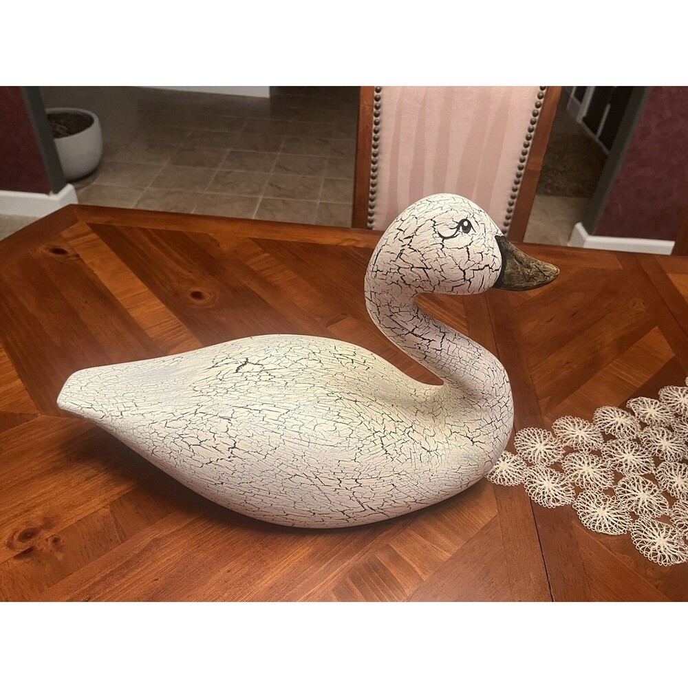 Vintage Extra Large 19x13 Cottage Ceramic Duck Swan Goose Crackle Finish